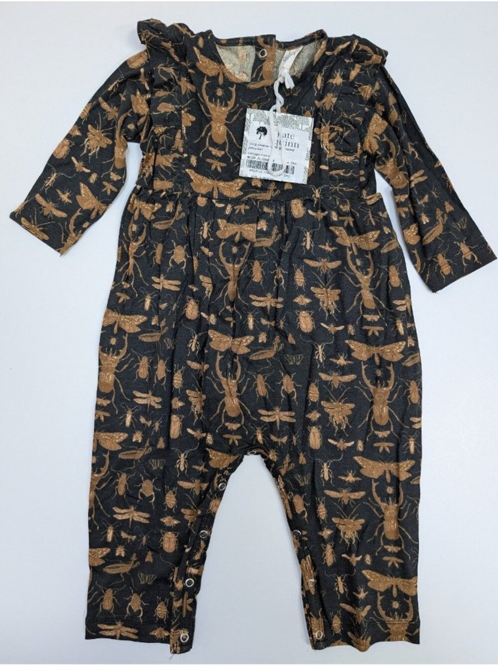 Kate Quinn The Woods Beluga Insect Ruffled Gathered Jumpsuit 6-12 Months Bugs